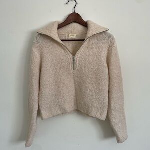 Wilfred Cream Fuzzy Boucle 1/4 Zip Cottage Gwyneth Sweater - Cozy and Cute